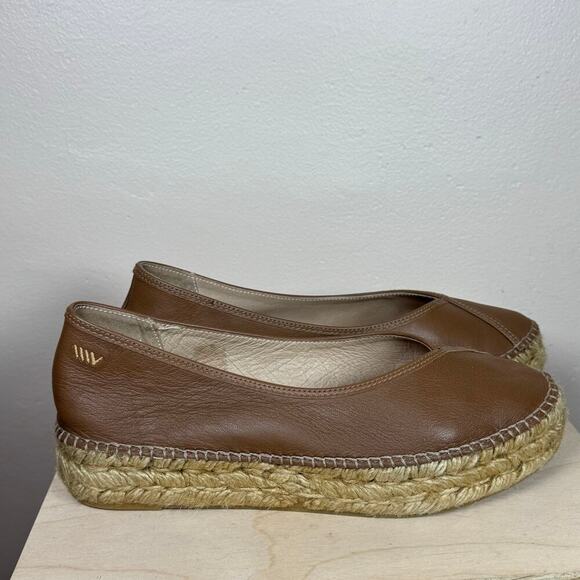 Viscata Barcelona Espadrille Flats Tan Leather Spain natural Jute Platform 40 - Picture 2 of 9